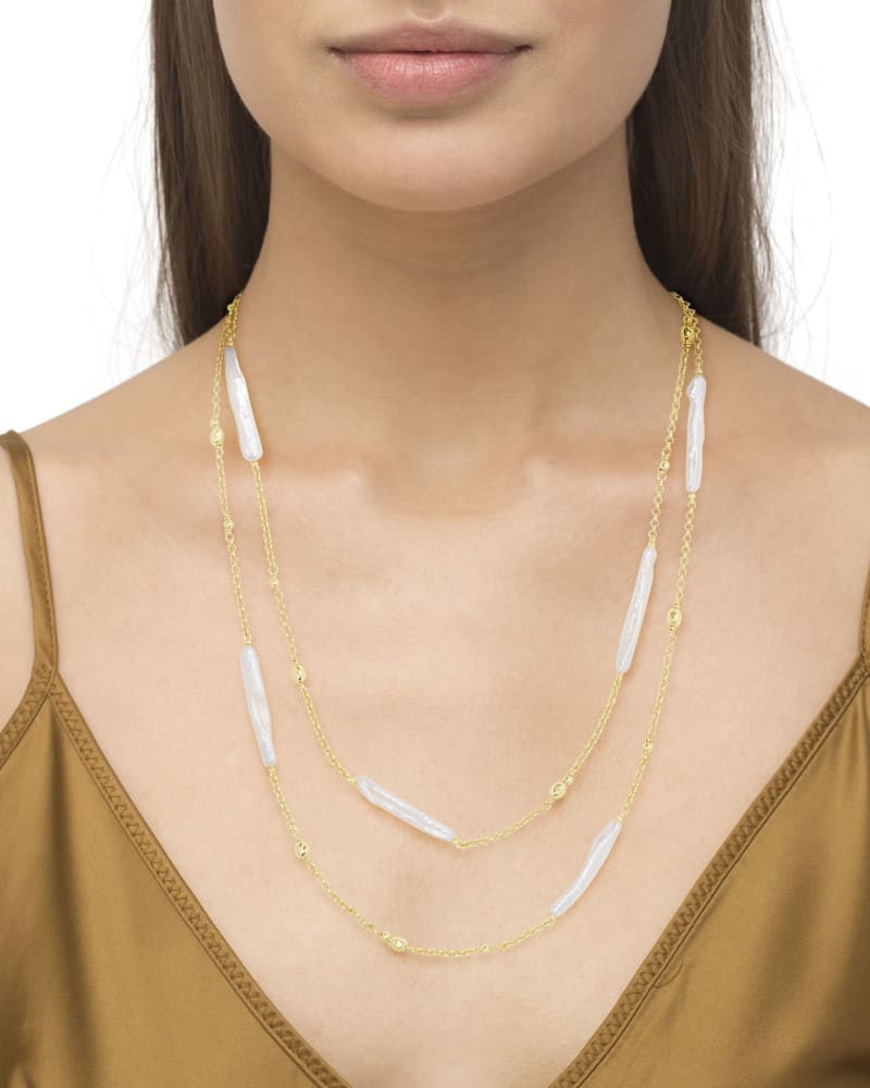 Eileen Gold Multi Strand Necklace in White Pearl image number 1